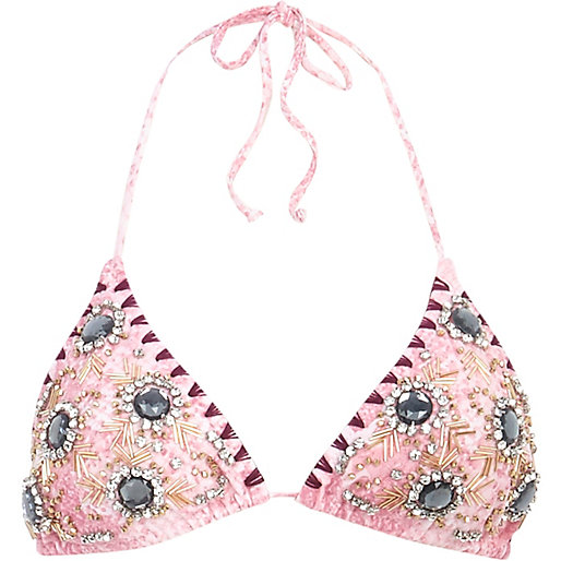 Pink Jeweled Bikini Top