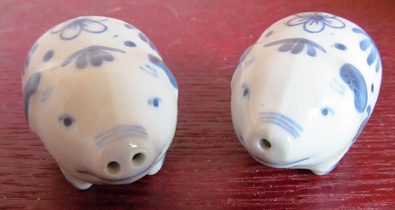 Two Blue Delft Pigs For Salt And Pepper