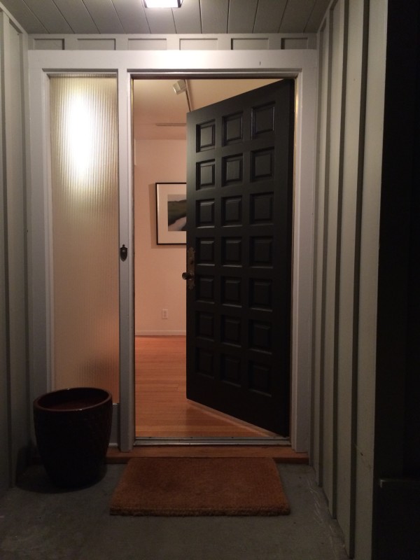 Door with empty planter