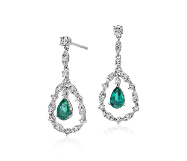 Emerald and Diamond Earrings via Blue Nile