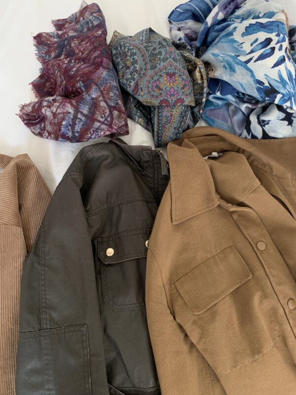 Scarves and jackets in Autumn colors