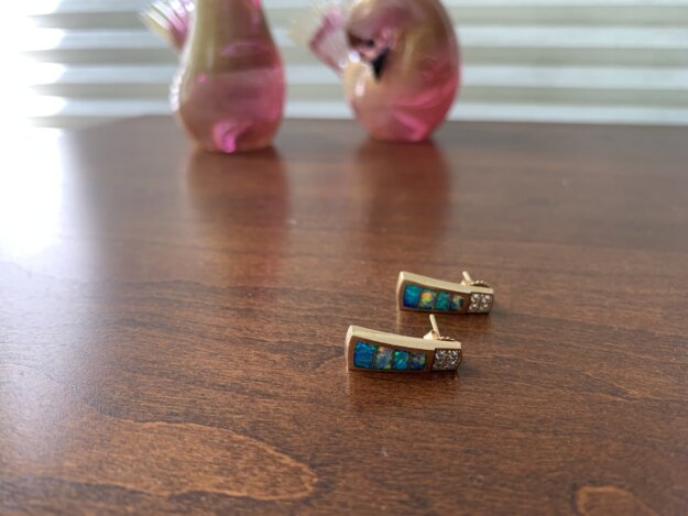 Gold, opal and diamond earrings