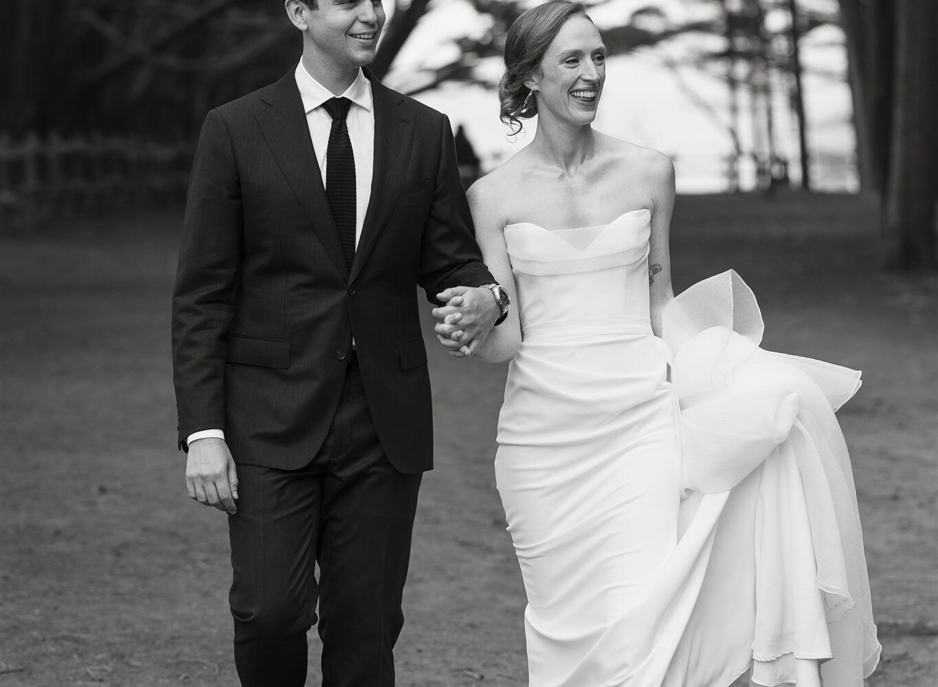 A black and white image of bride