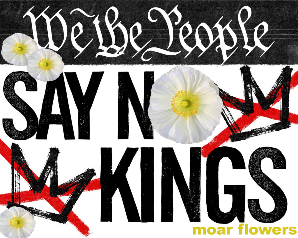 Graphic saying No Kings, Moar Flowers