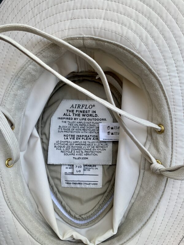 The inside of a Tilley hat.